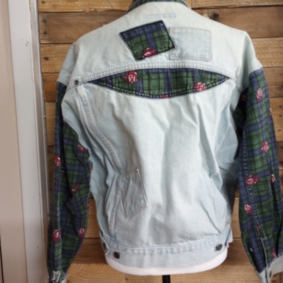 Vintage LA Gear Denim Jacket Plaid Acid Wash Boxy 90s Grunge SZ Small Oversized - Picture 6 of 10